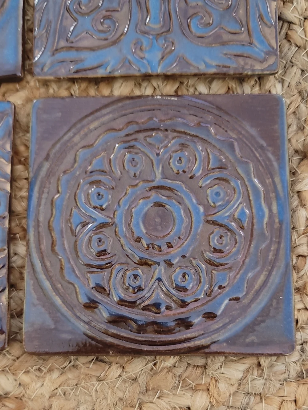 Embossed Ceramic Tile Coasters - Set of 4